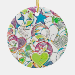 Hand Drawn By EDDArt - Stars And Hearts 1 Ceramic Ornament