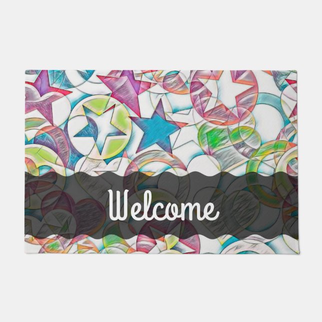 Hand Drawn By EDDArt - Stars And Hearts 1 Doormat (Front)