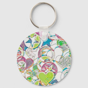 Hand Drawn By EDDArt - Stars And Hearts 1 Keychain