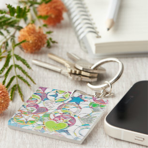 Hand Drawn By EDDArt - Stars And Hearts 1 Keychain