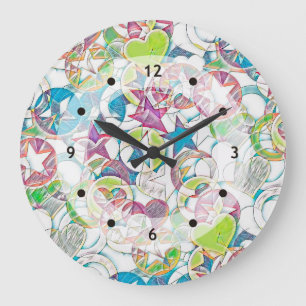 Hand Drawn By EDDArt - Stars And Hearts 1 Large Clock