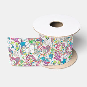 Hand Drawn By EDDArt - Stars And Hearts 1 Satin Ribbon
