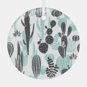 Hand Drawn Cacti: Doodle Seamless Glass Ornament