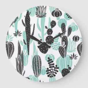 Hand Drawn Cacti: Doodle Seamless Large Clock