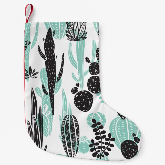 Hand Drawn Cacti: Doodle Seamless Small Christmas Stocking (Front)