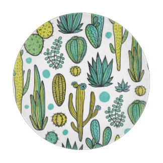 Hand Drawn Cacti Natural Pattern Cutting Board