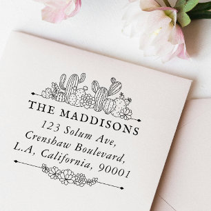 Hand Drawn Cactus Family Surname Return Address Rubber Stamp