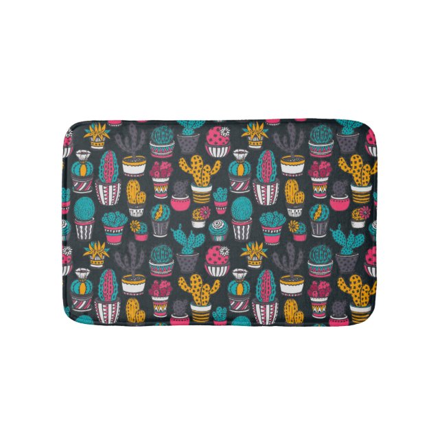 Hand Drawn Cactus in Sketch Style Pattern Bath Mat (Front)