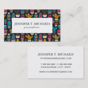 Hand Drawn Cactus in Sketch Style Pattern Business Card