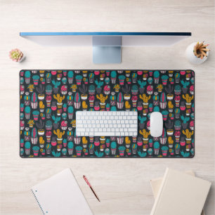 Hand Drawn Cactus in Sketch Style Pattern Desk Mat