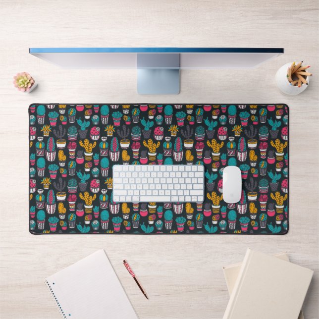 Hand Drawn Cactus in Sketch Style Pattern Desk Mat (Office 1)