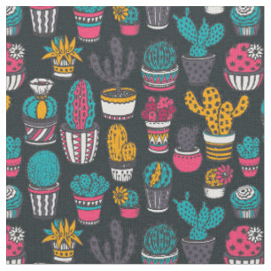 Hand Drawn Cactus in Sketch Style Pattern Fabric