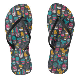 Hand Drawn Cactus in Sketch Style Pattern Flip Flops