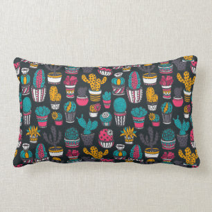 Hand Drawn Cactus in Sketch Style Pattern Lumbar Pillow