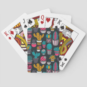 Hand Drawn Cactus in Sketch Style Pattern Playing Cards