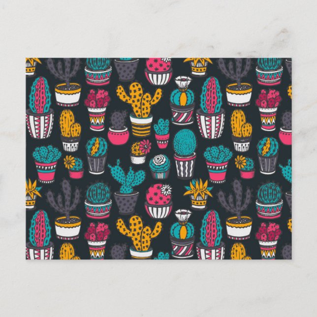 Hand Drawn Cactus in Sketch Style Pattern Postcard (Front)