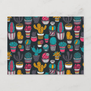 Hand Drawn Cactus in Sketch Style Pattern Postcard