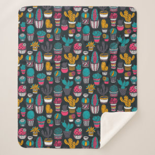 Hand Drawn Cactus in Sketch Style Pattern Sherpa Blanket