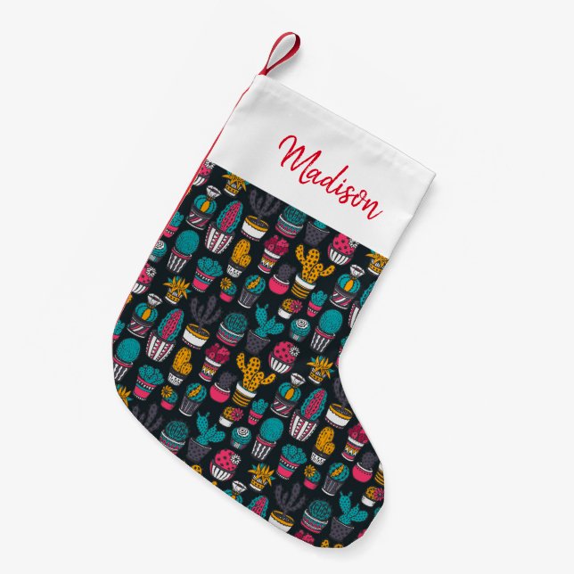 Hand Drawn Cactus in Sketch Style Pattern Small Christmas Stocking (Front (Hanging))