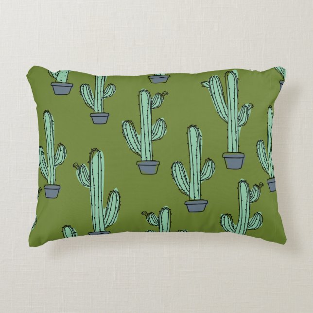 Hand drawn cactus pattern accent pillow (Front)