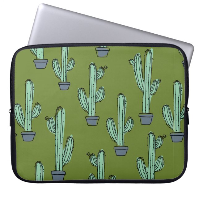 Hand drawn cactus pattern laptop sleeve (Front)