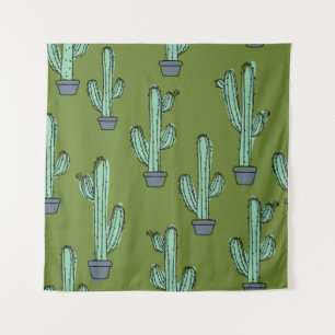 Hand drawn cactus pattern tapestry