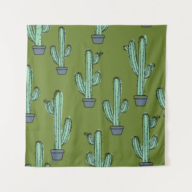 Hand drawn cactus pattern tapestry (Front)