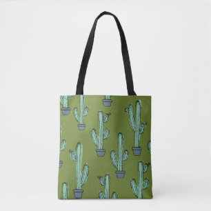 Hand drawn cactus pattern tote bag