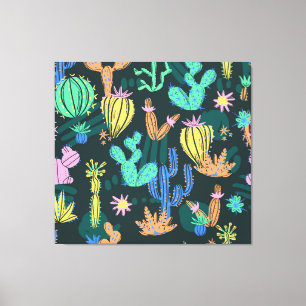 Hand-drawn cactus: Scandinavian seamless. Canvas Print