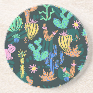 Hand-drawn cactus: Scandinavian seamless. Coaster