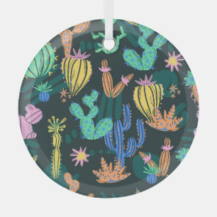 Hand-drawn cactus: Scandinavian seamless. Glass Ornament