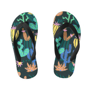Hand-drawn cactus: Scandinavian seamless. Kid's Flip Flops