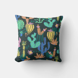 Hand-drawn cactus: Scandinavian seamless. Throw Pillow