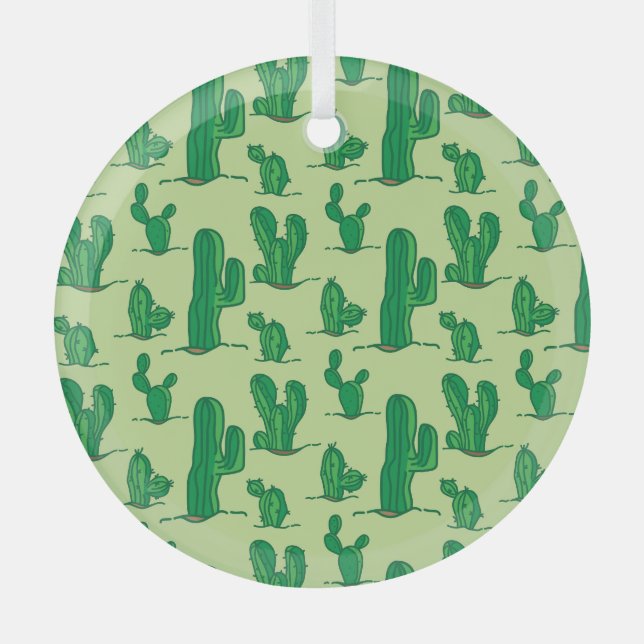 Hand-drawn cactus: seamless pattern. glass ornament (Front)