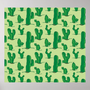 Hand-drawn cactus: seamless pattern. poster