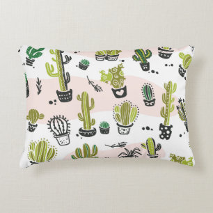 Hand-drawn cactus: vintage seamless. accent pillow