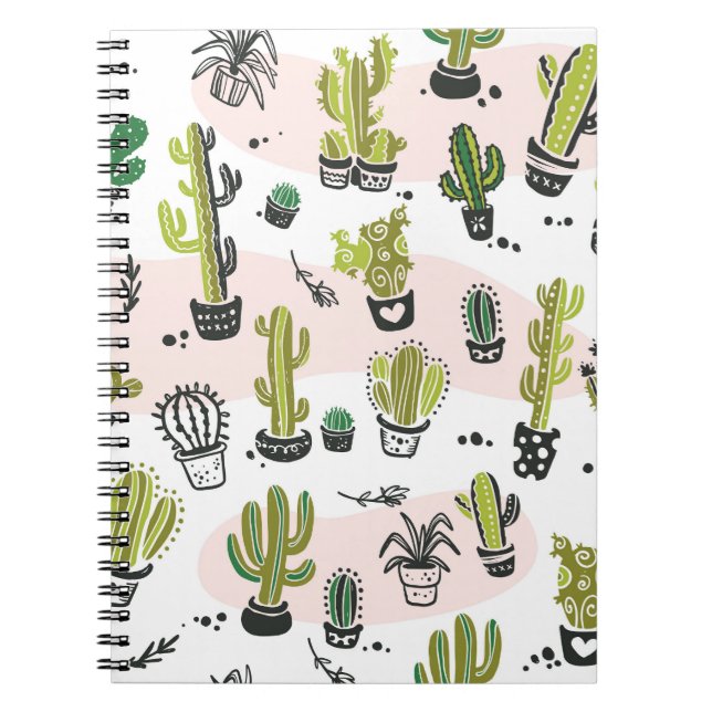 Hand-drawn cactus: vintage seamless. notebook (Front)