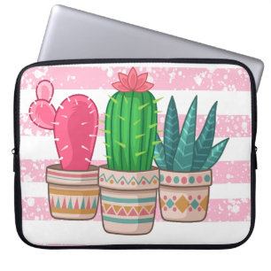 hand drawn cactus with stripes background laptop sleeve