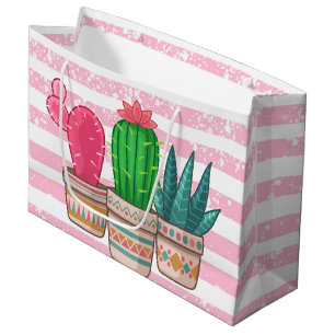 hand drawn cactus with stripes background large gift bag