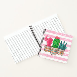 hand drawn cactus with stripes background notebook