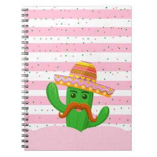 hand drawn cactus with stripes background notebook