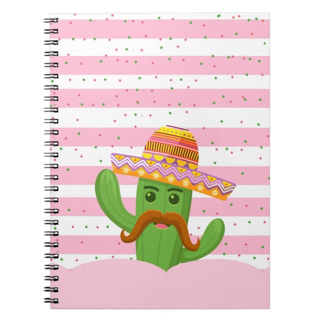 hand drawn cactus with stripes background notebook (Front)