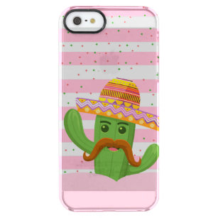 hand drawn cactus with stripes background clear iPhone SE/5/5s case