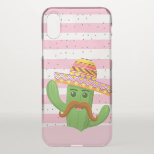 hand drawn cactus with stripes background iPhone XS case