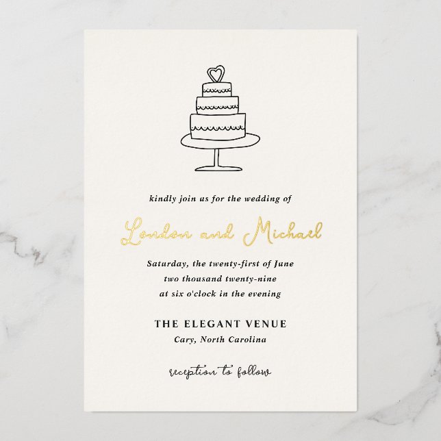 Hand Drawn Cake Doodle Modern Wedding (Front)