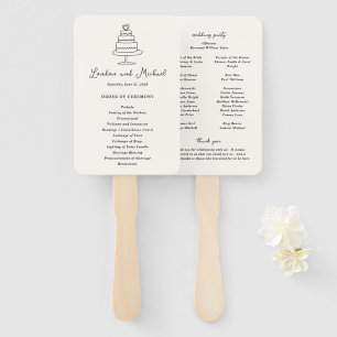 Hand Drawn Cake Doodle Modern Wedding Program Hand Fan