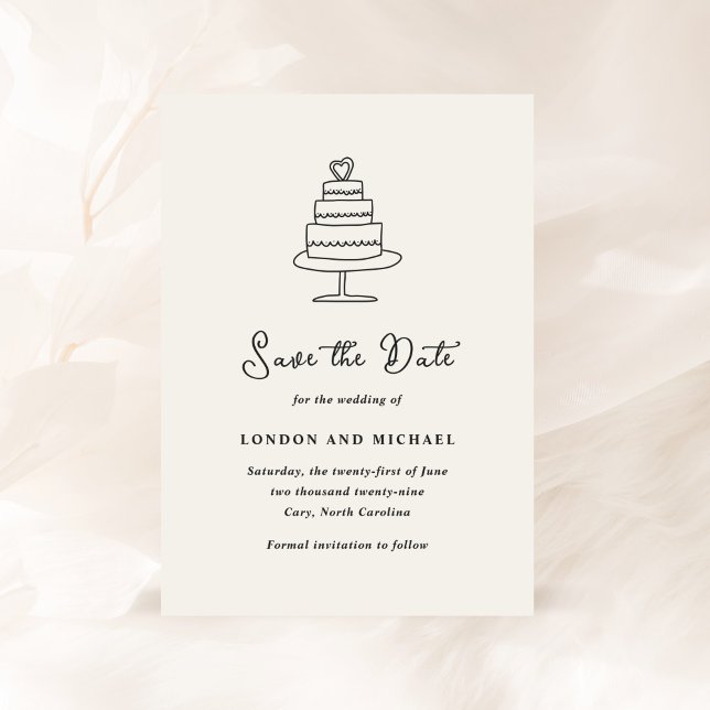 Hand Drawn Cake Doodle Modern Wedding Save The Date (Creator Uploaded)