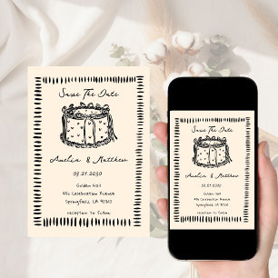 hand drawn Cake Doodle Whimsical Wedding  Invitation