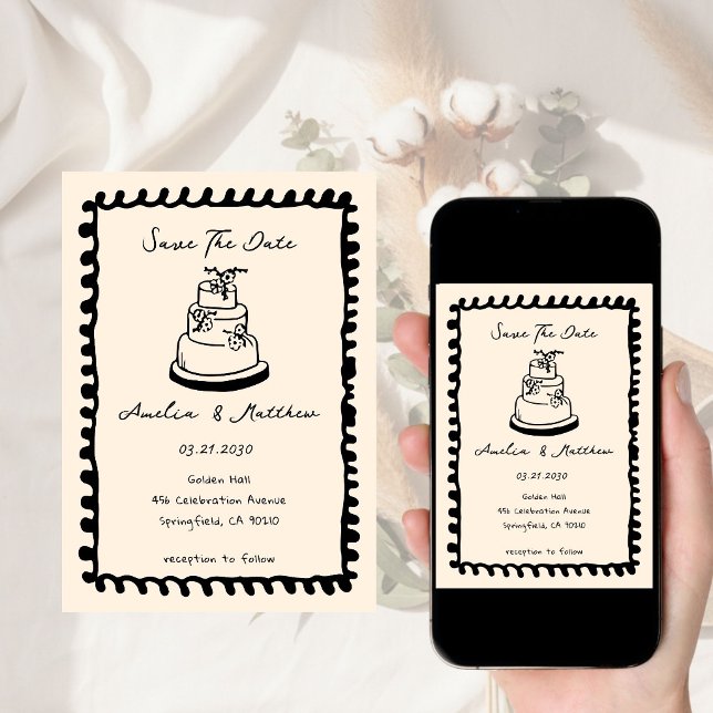 hand drawn Cake Doodle Whimsical Wedding  Invitation (Creator Uploaded)