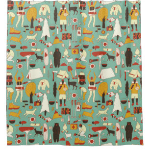 Hand-drawn camping, retro seamless pattern.